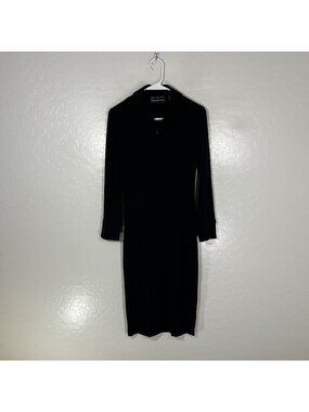 KAMALIKULTURE Shirt Dress Womens Small Black Collared Zip Front Knit Sheath Knee